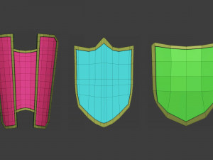 30 Low-poly medieval fantasy shield base mesh shapes IMM and 5 strap shapes zbrush set and fbx obj 3D Model