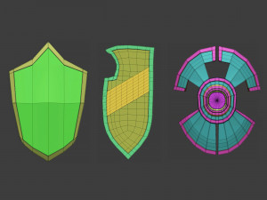30 Low-poly medieval fantasy shield base mesh shapes IMM and 5 strap shapes zbrush set and fbx obj 3D Model