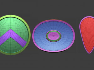 30 Low-poly medieval fantasy shield base mesh shapes IMM and 5 strap shapes zbrush set and fbx obj 3D Model