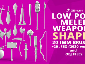 20 Low-poly medieval fantasy melee weapon base mesh shapes IMM shapes Zbrush set and fbx obj files 3D Model