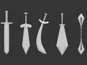 20 Low-poly medieval fantasy melee weapon base mesh shapes IMM shapes Zbrush set and fbx obj files 3D मॉडल