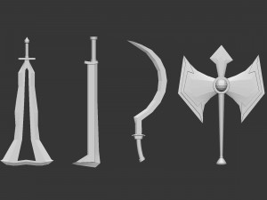20 Low-poly medieval fantasy melee weapon base mesh shapes IMM shapes Zbrush set and fbx obj files 3D मॉडल