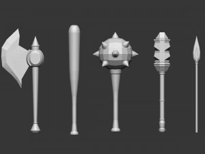 20 Low-poly medieval fantasy melee weapon base mesh shapes IMM shapes Zbrush set and fbx obj files 3D मॉडल