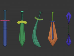 20 Low-poly medieval fantasy melee weapon base mesh shapes IMM shapes Zbrush set and fbx obj files 3D मॉडल