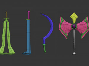 20 Low-poly medieval fantasy melee weapon base mesh shapes IMM shapes Zbrush set and fbx obj files 3D मॉडल