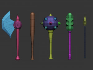 20 Low-poly medieval fantasy melee weapon base mesh shapes IMM shapes Zbrush set and fbx obj files 3D मॉडल