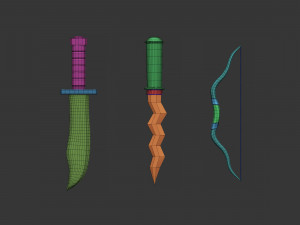 20 Low-poly medieval fantasy melee weapon base mesh shapes IMM shapes Zbrush set and fbx obj files 3D मॉडल