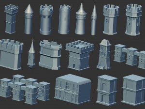 100 Low-poly medieval fantasy castle and fortress kitbash IMM Zbrush brush set obj and fbx files 3Dモデル