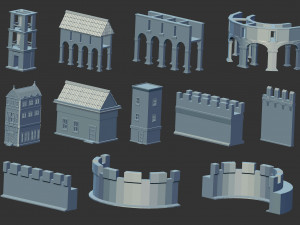 100 Low-poly medieval fantasy castle and fortress kitbash IMM Zbrush brush set obj and fbx files 3Dモデル