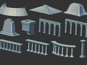 100 Low-poly medieval fantasy castle and fortress kitbash IMM Zbrush brush set obj and fbx files 3Dモデル