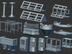 100 Low-poly medieval fantasy castle and fortress kitbash IMM Zbrush brush set obj and fbx files 3Dモデル