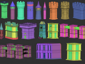 100 Low-poly medieval fantasy castle and fortress kitbash IMM Zbrush brush set obj and fbx files 3Dモデル