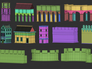 100 Low-poly medieval fantasy castle and fortress kitbash IMM Zbrush brush set obj and fbx files 3Dモデル