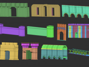 100 Low-poly medieval fantasy castle and fortress kitbash IMM Zbrush brush set obj and fbx files 3Dモデル