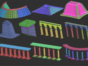 100 Low-poly medieval fantasy castle and fortress kitbash IMM Zbrush brush set obj and fbx files 3Dモデル