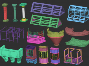 100 Low-poly medieval fantasy castle and fortress kitbash IMM Zbrush brush set obj and fbx files 3Dモデル