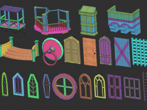 100 Low-poly medieval fantasy castle and fortress kitbash IMM Zbrush brush set obj and fbx files 3Dモデル