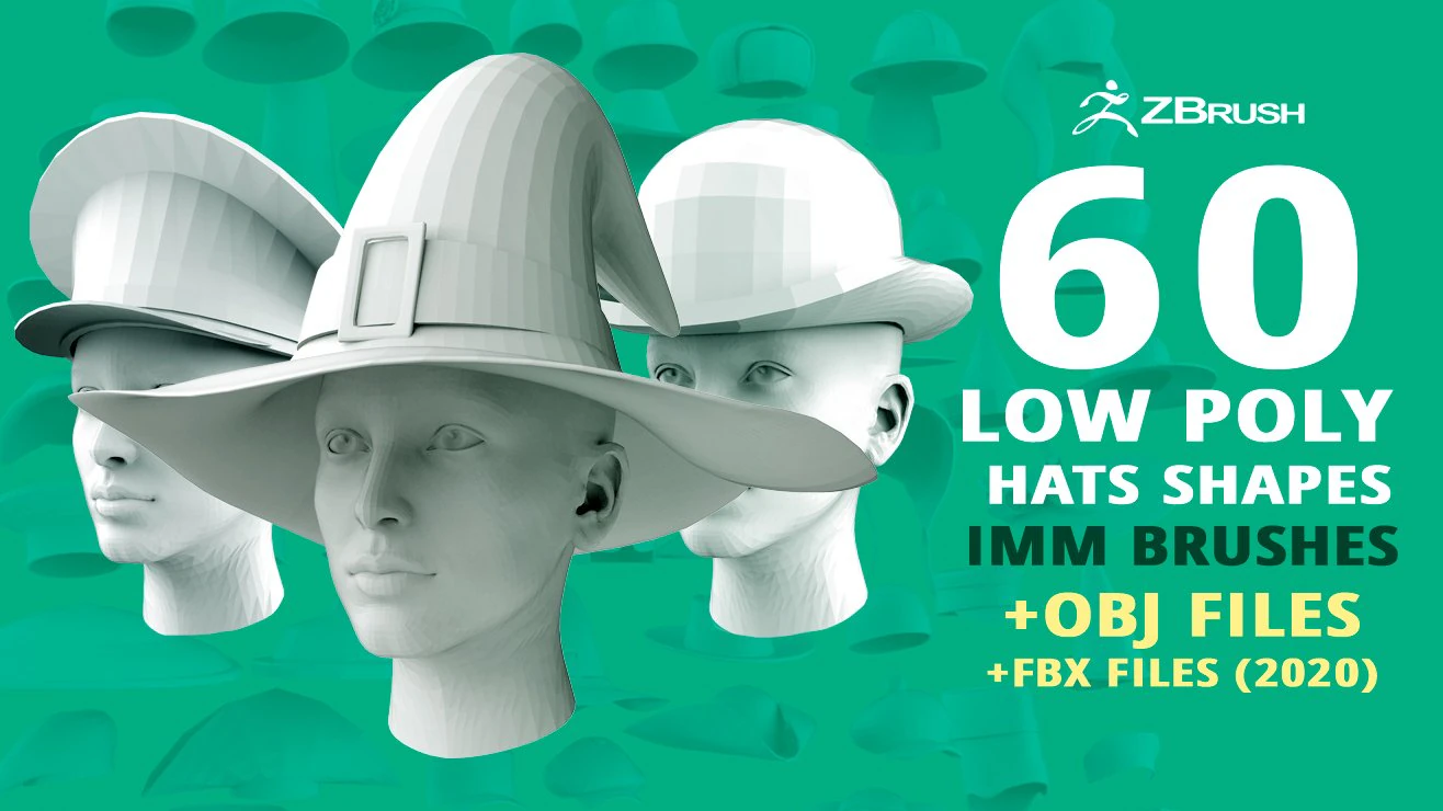 60 Low-poly hat and headwear base mesh shapes IMM shapes Zbrush set and fbx obj files 3D Model .c4d .max .obj .3ds .fbx .stl .blend 
