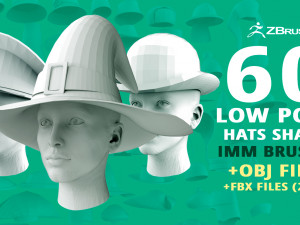 60 Low-poly hat and headwear base mesh shapes IMM shapes Zbrush set and fbx obj files 3D Model