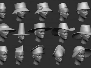 60 Low-poly hat and headwear base mesh shapes IMM shapes Zbrush set and fbx obj files 3D Model