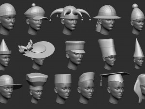 60 Low-poly hat and headwear base mesh shapes IMM shapes Zbrush set and fbx obj files 3D-Modell
