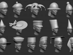 60 Low-poly hat and headwear base mesh shapes IMM shapes Zbrush set and fbx obj files 3D Model