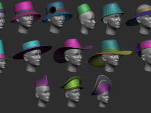 60 Low-poly hat and headwear base mesh shapes IMM shapes Zbrush set and fbx obj files 3D-Modell