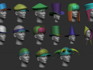 60 Low-poly hat and headwear base mesh shapes IMM shapes Zbrush set and fbx obj files 3D-Modell