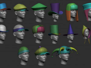 60 Low-poly hat and headwear base mesh shapes IMM shapes Zbrush set and fbx obj files 3D Model