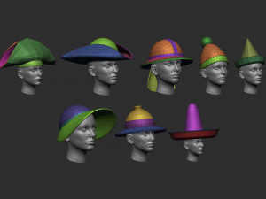 60 Low-poly hat and headwear base mesh shapes IMM shapes Zbrush set and fbx obj files 3D-Modell