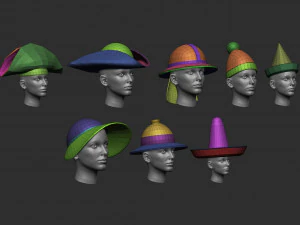 60 Low-poly hat and headwear base mesh shapes IMM shapes Zbrush set and fbx obj files 3D Model