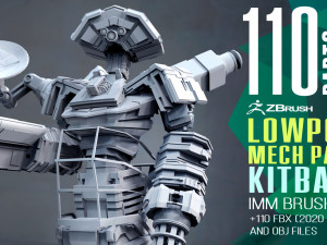 110 Low-poly futuristic sci-fi mech robot or weapon shapes and parts kitbash IMM Zbrush brush set 3Dモデル
