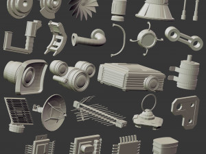 110 Low-poly futuristic sci-fi mech robot or weapon shapes and parts kitbash IMM Zbrush brush set Modelo 3D