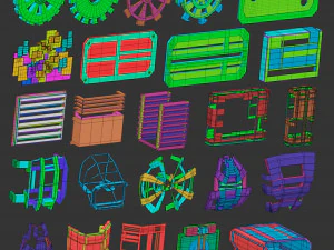 110 Robot mech fantascientifico futuristico a basso numero di poligoni o forme e parti di armi kitbash Set di pennelli IMM Zbrush Modello 3D