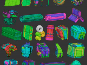 110 Robot mech fantascientifico futuristico a basso numero di poligoni o forme e parti di armi kitbash Set di pennelli IMM Zbrush Modello 3D