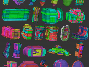 110 Robot mech fantascientifico futuristico a basso numero di poligoni o forme e parti di armi kitbash Set di pennelli IMM Zbrush Modello 3D