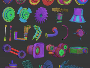 110 Robot mech fantascientifico futuristico a basso numero di poligoni o forme e parti di armi kitbash Set di pennelli IMM Zbrush Modello 3D