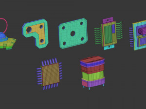 110 Low-poly futuristic sci-fi mech robot or weapon shapes and parts kitbash IMM Zbrush brush set Modelo 3D