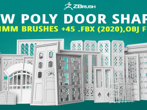 45 low poly interior and exterior door base mesh shapes IMM brush set for Zbrush obj and fbx files 3D Модель
