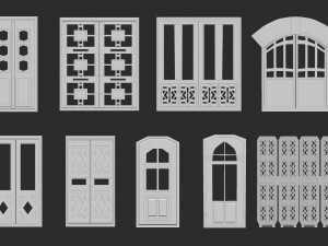 45 low poly interior and exterior door base mesh shapes IMM brush set for Zbrush obj and fbx files Modello 3D