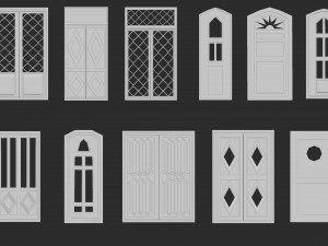 45 low poly interior and exterior door base mesh shapes IMM brush set for Zbrush obj and fbx files Modello 3D