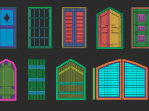 45 low poly interior and exterior door base mesh shapes IMM brush set for Zbrush obj and fbx files Modello 3D