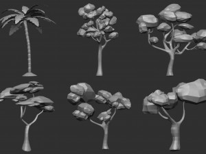 30 Low poly tree and bush base mesh shapes IMM brush set for Zbrush FBX and OBJ files Model 3D