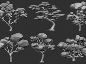30 Low poly tree and bush base mesh shapes IMM brush set for Zbrush FBX and OBJ files Model 3D