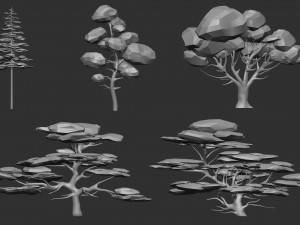 30 Low poly tree and bush base mesh shapes IMM brush set for Zbrush FBX and OBJ files Model 3D