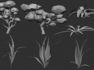 30 Low poly tree and bush base mesh shapes IMM brush set for Zbrush FBX and OBJ files Model 3D