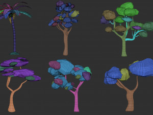 30 Low poly tree and bush base mesh shapes IMM brush set for Zbrush FBX and OBJ files Model 3D