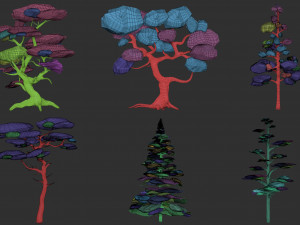 30 Low poly tree and bush base mesh shapes IMM brush set for Zbrush FBX and OBJ files Model 3D