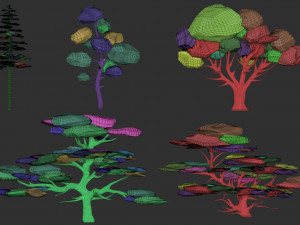 30 Low poly tree and bush base mesh shapes IMM brush set for Zbrush FBX and OBJ files Model 3D