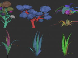 30 Low poly tree and bush base mesh shapes IMM brush set for Zbrush FBX and OBJ files Model 3D